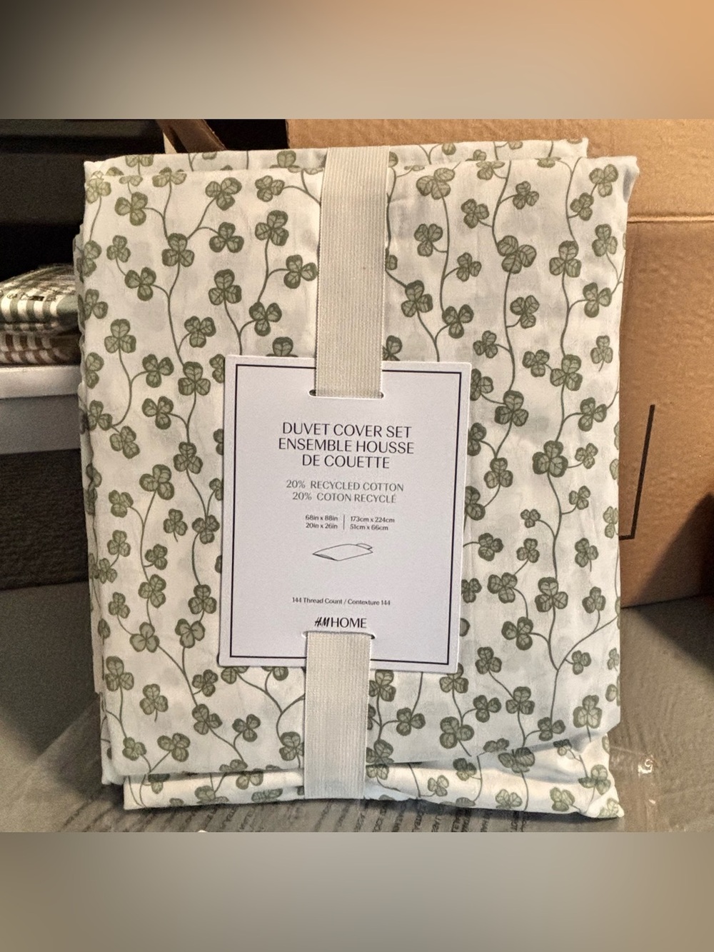 H&M Home-Cotton Clover Shamrock Duvet Cover Sham Set Cottage Country -Twin-New